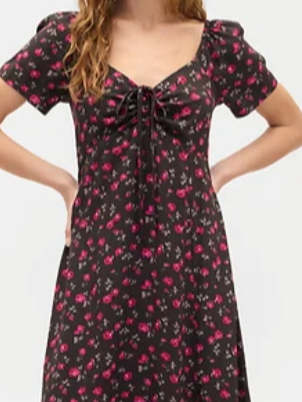 NWT - GAP Brown Floral Puff Short Sleeve Midi Dress - Size XXL - Picture 8 of 16